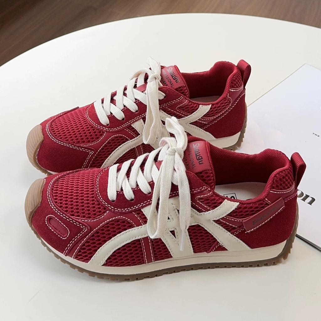 Leather German training shoes women's little white shoes 2025 new single-net breathable sports and leisure shoes versatile thick-soled Forrest Gump