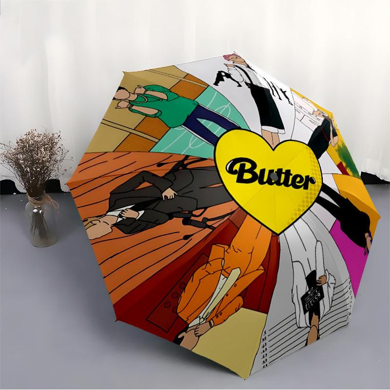 1 stuks BTS Kpop Automatische Vouwparaplu, Automatische Vouwparaplu met 8 Spaken, Handig voor Buitengebruik 029