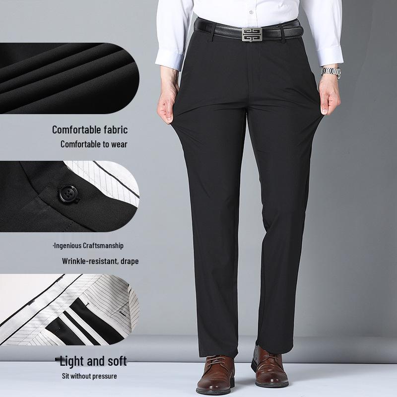 Men's Slim-Fit Business Suit Pants, Fleece-Lined Straight-Leg for Middle-Aged & Elderly, Autumn 2024 Collection.