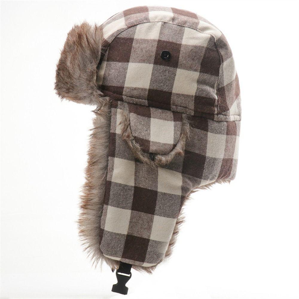 Russian Pilot Caps Trapper Fur Plaid Ear Muff Hats Korean Beanies Hats Men Hats Earflap Caps