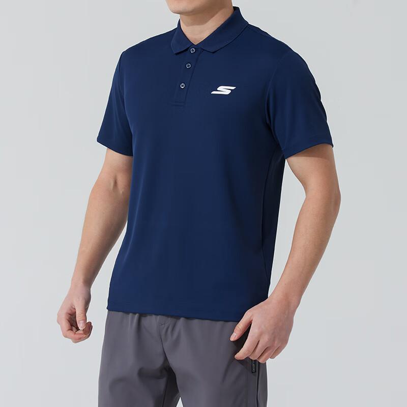 Skechers Fashion Casual Breathable Short Sleeve Nautical Sports Polo Shirt Men Polo Shirts Navy-Blue P122M053-02MZ