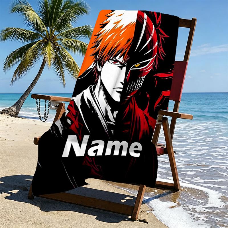 Custom Name Personalized BLEACH Print Beach Towel, for Trip Camping Beach Party Home Decor, Birthday Gift for Family & Friends