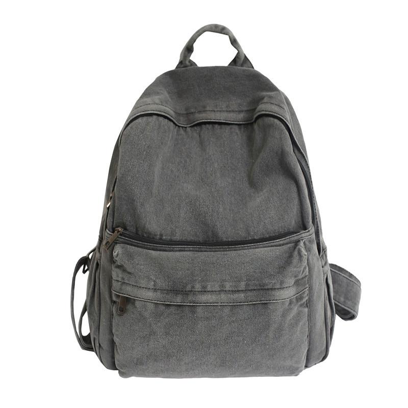Solid Color Retro Denim Backpack Simple Women'S Backpack Outdoor Travel Bag Student Schoolbag