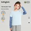 Puding Haru Girls' Faux Two-Piece Baby Fleece Long-Sleeve T-Shirt