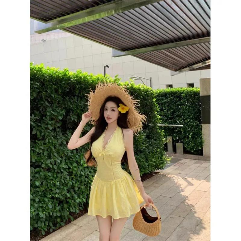 White Halter Neck Mini Dress for Women Backless Ruched Flared Hem Party Clubwear