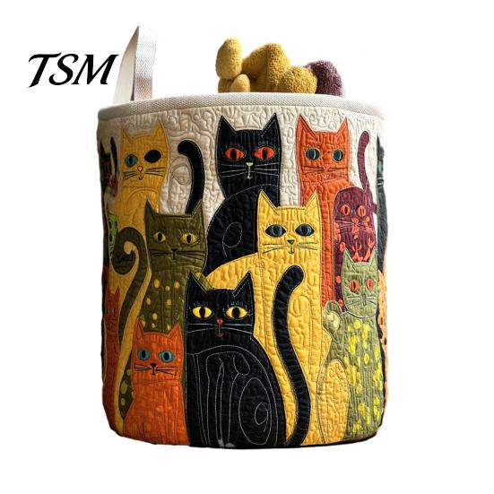 Bedroom Laundry Basket Quilted Foldable Boho Fabric Hamper Cute Collapsible Cat Storage for Clothes Toys Blankets Nursery Thick