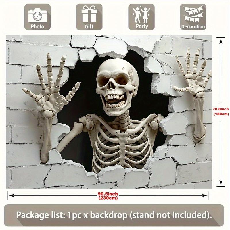 Party Backdrop Halloween Skeleton Spooky Realistic Event Photo Background Party Decor