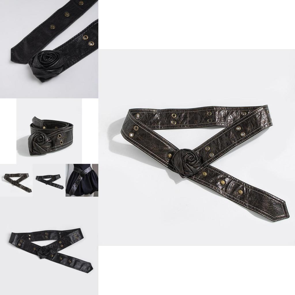 Rose Flower Fashion Waist Belt For Women With Faux Leather Adjustable Strap