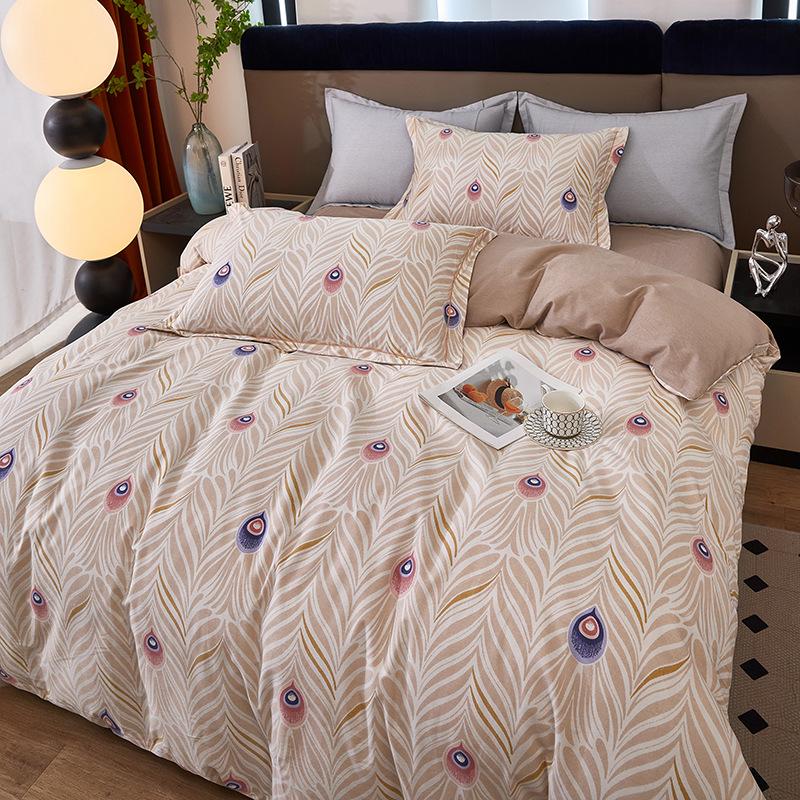 Thickened All-Cotton 4-Piece Floral Duvet Cover & Bed Sheet Set for Autumn/Winter