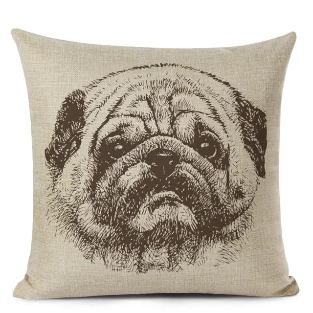 Dekoracyjna poszewka na poduszkę w stylu kreskówkowym z uroczym mopsikiem i buldogiem francuskim, drukowana poszewka na poduszkę do dekoracji domu, sofy