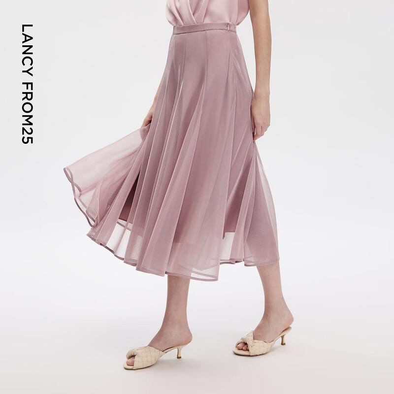 LANCY Glossy A-Line Mesh Mini Skirt