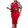 Large Size Women Fashion Mid Sleeves Patchwork Dress Ladies Elegant One Piece V Neck Sheath Dress