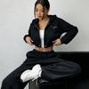 Womens Short Hooded Zip Sweatshirt Set High Waist Pants Solid Color Casual Sportswear