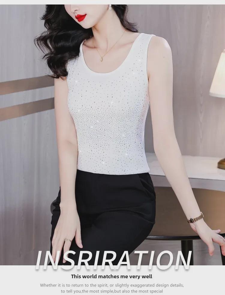 2024 Fashionable Heavy-Duty Diamond Bottoming Sleeveless Vest with Inner Slim Strap