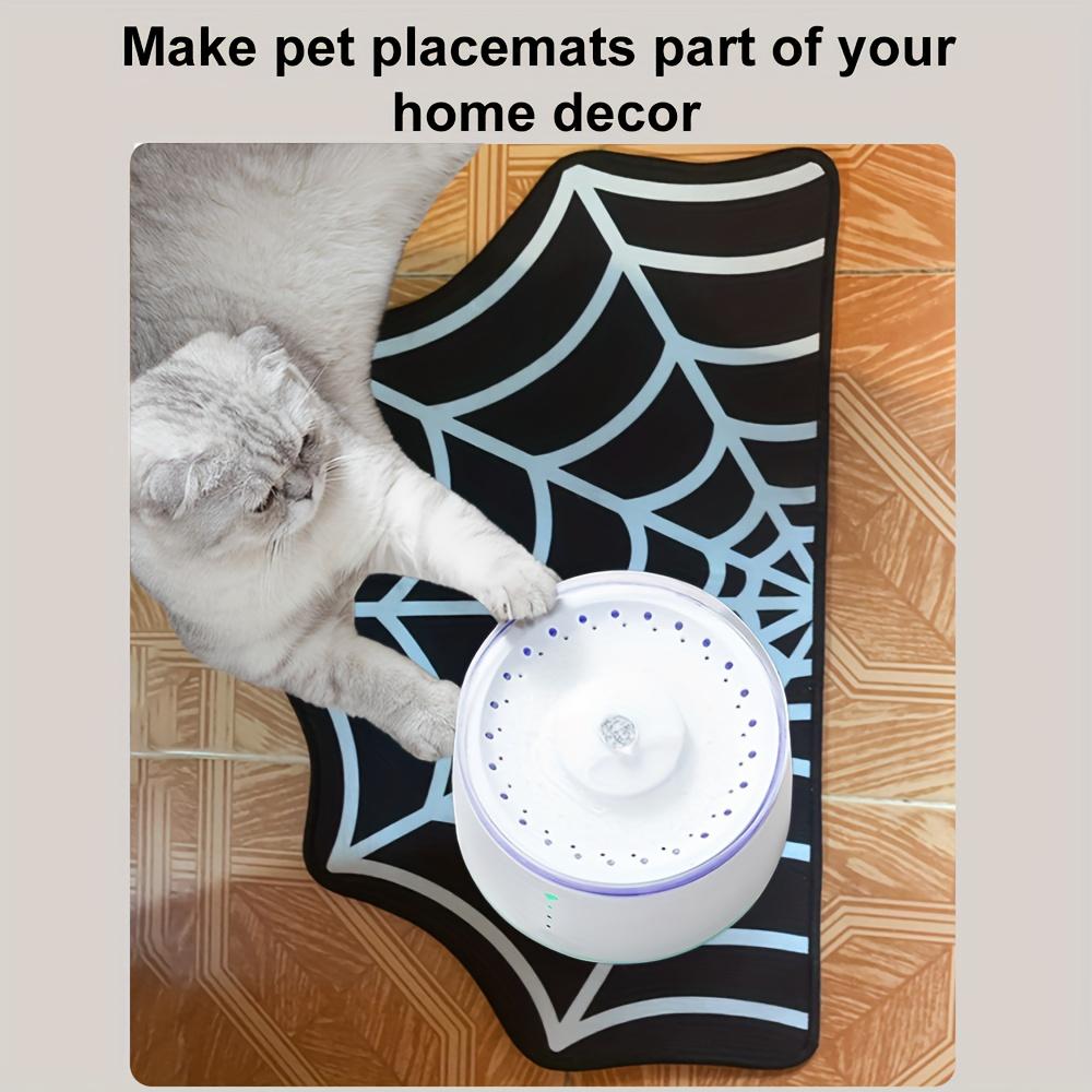 Spider Web Pet Feeding Mat-Non-Slip Spillproof Protector,Easy Clean Large Dog & Cat Dining Mat,Spooky Home Decor for Cats & Dogs