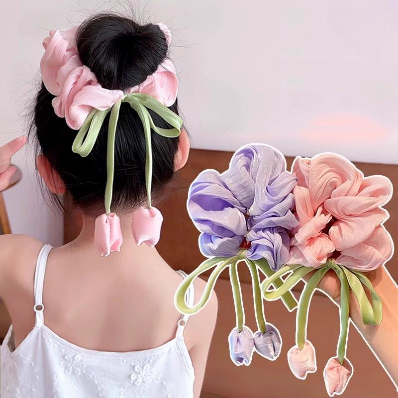 Cute Tulip Flower Large Intestine Scrunchie For Girls Sweet Hair Ornament Headband Hair Band Hair Tie Hair Accessories