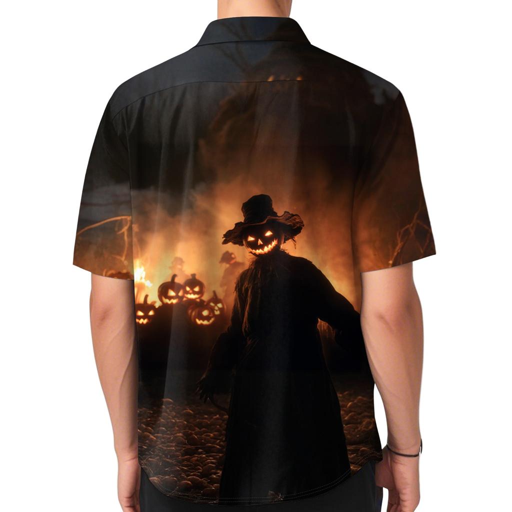Camicia da Uomo Moda Casual Ampia a Maniche Corte con Stampa di Halloween