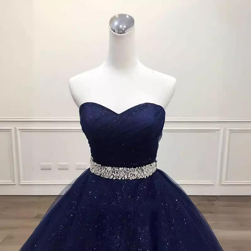 1011 Navy Blue Dress Summer Tube Top Trailing Long Dress Evening Performance Banquet Evening Dress Bride Wedding Toast