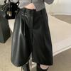 Autumn and Winter High Waist PU Leather Shorts Women Street Solid  Loose Casual Women's Wide Leg Shorts Fashion Slim Black Simple Short Pants 25931