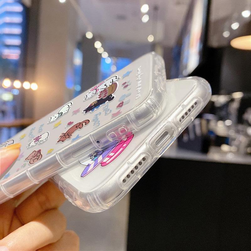 Cute Kawaii Cat Dog Sticker Phone Case for iPhone 17 16 15 14 13 12 11 Pro Max Plus Korean Style Shockproof Clear Soft TPU Cover