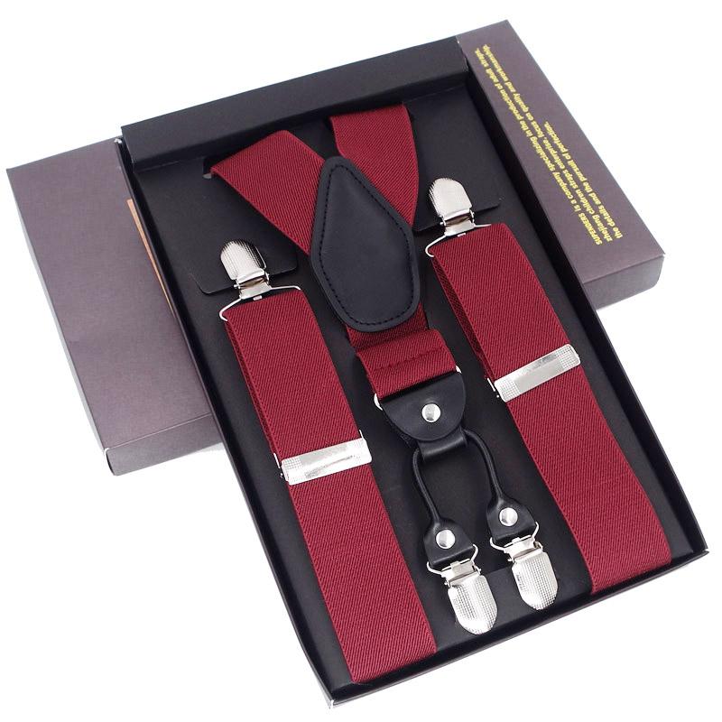 

Man Suspenders 4 clips Braces Black Leather Suspenders Adjustable belt Strap Trousers Suspensorio Father Gifts ligas вино красного