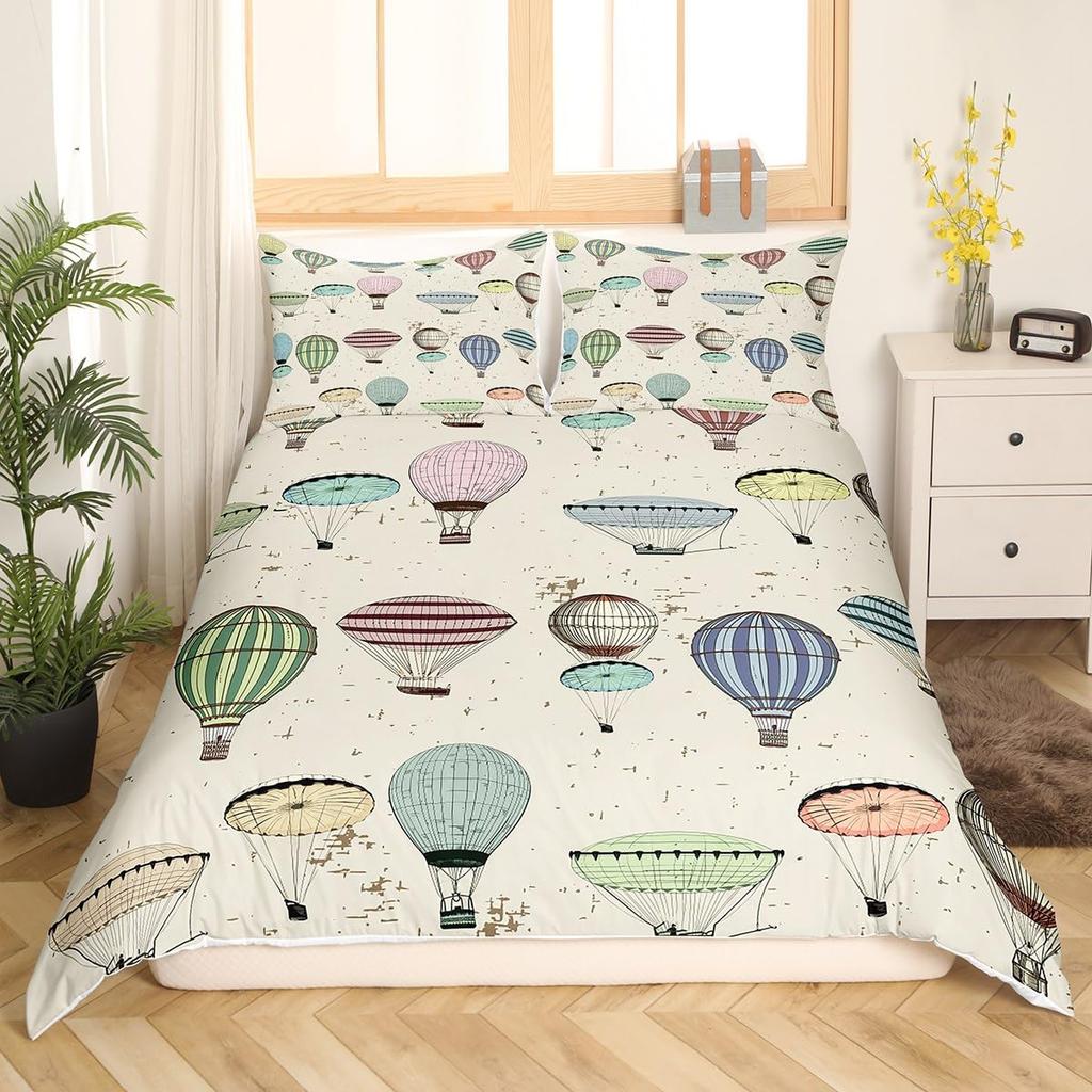 Simple Cartoon Bedding Set 3D Printed Hot Air Balloon Cute Duvet Cover Set Soft Single Double Queen Size For Kids Birthday Gift