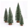 Mini Christmas Trees Artificial Pine Tabletop Decor Snow Top Dark Green Silver White Wood Base Xmas Party Decoration Decoration