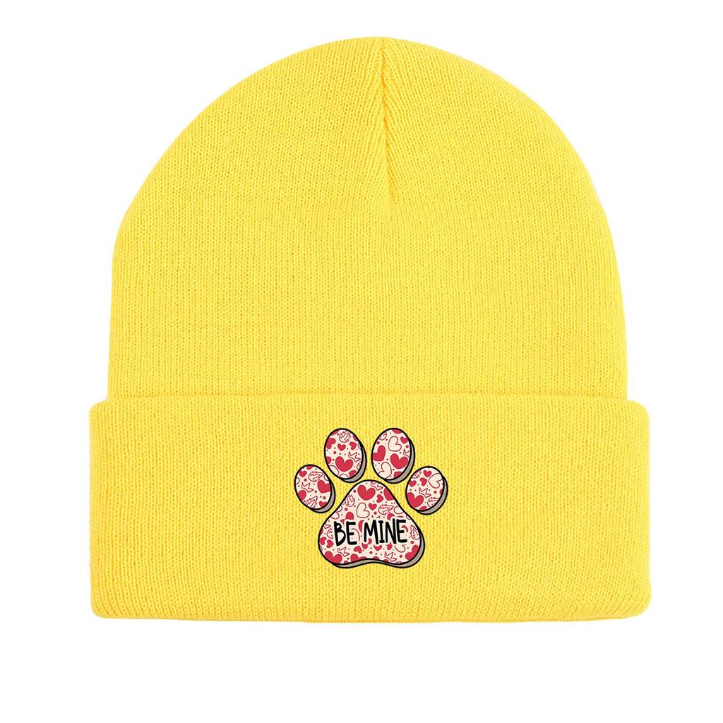 Dog Cat Paw Print Heart Knit Hat Beanie, Valentine's Day "XOXO LOVE KISS", Cozy Stylish Knitted Cap Beanie