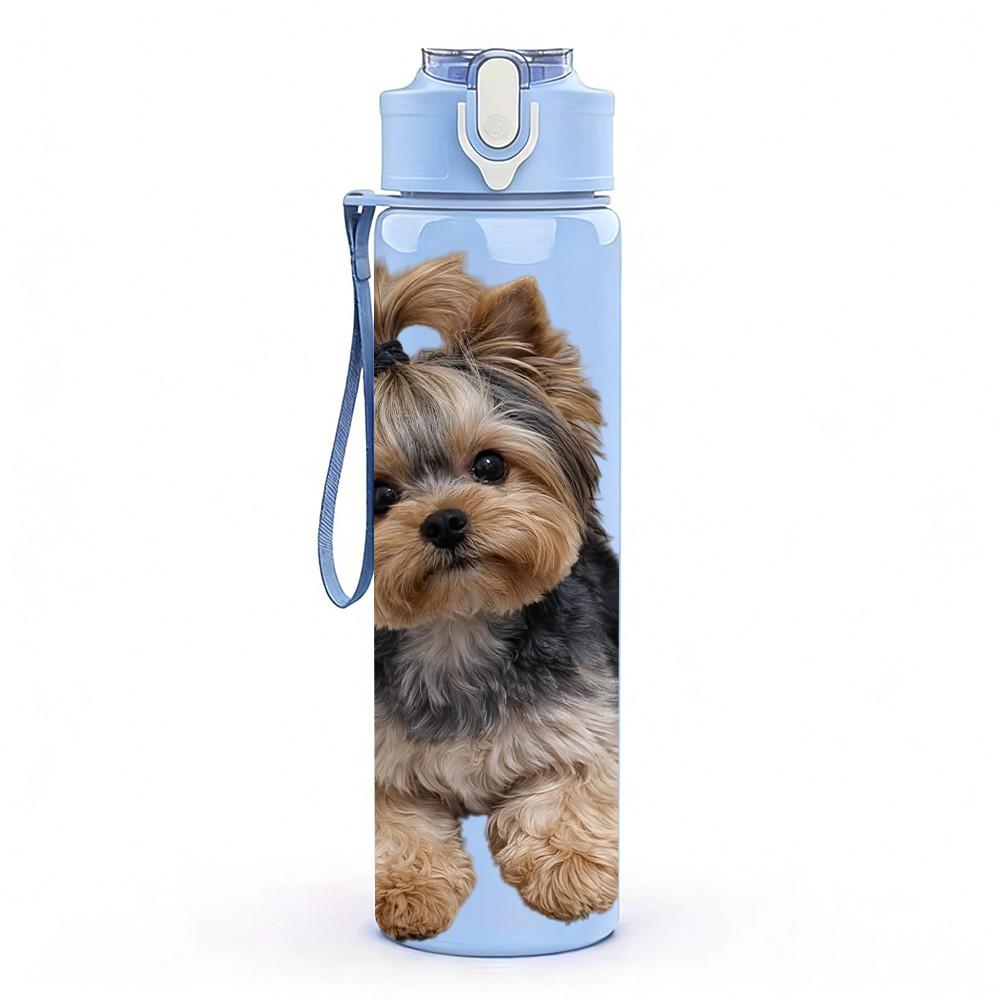 1PC Curly Hair Yorkie Puppy Portrait 750ml Color Plastic Sports Water Bottle Leakproof Flip Straw Lid Suitable for Sports Office Home Use