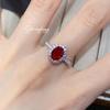 Elegant Oval Simulated Ruby Ring with Zirconia Gems and Red Corundum Tourmaline for Women