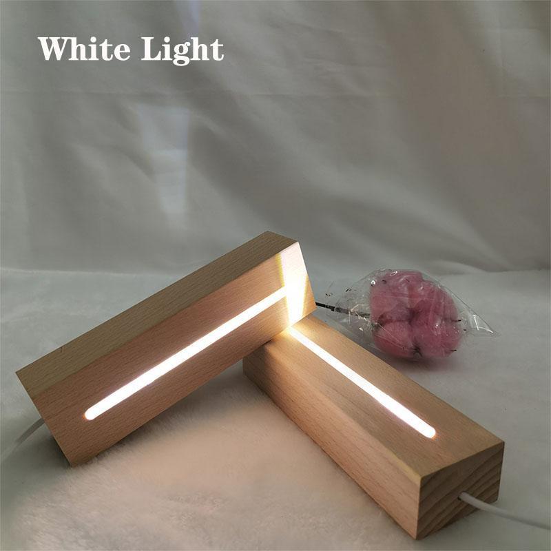 1 Stück Harz-Display-beleuchtete Basis, warmweiß/weiß/mehrfarbig, rechteckige LED-Lichtbasis aus Holz für Display, Kristallglas, Nacht-beleuchtete Basis, DIY