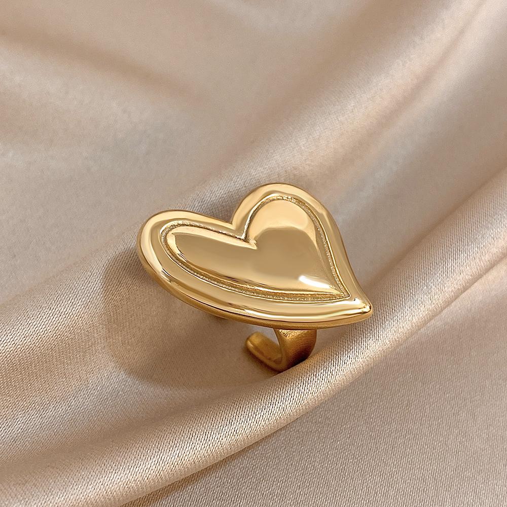 FLASHBUY New Trend Creative Chic Gold Color Curve Irregular Geometric Love Leaf Stainless Steel Unique Ring Fashion Zircon Gift
