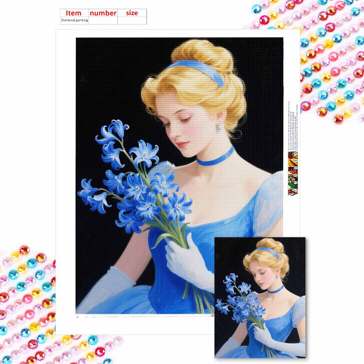 

Алмазная мозаика Красочная алмазная живопись Принцесса и цветы Полная круглая вышивка Мультяшные креативные хобби Настенный декор Round 20x30cm