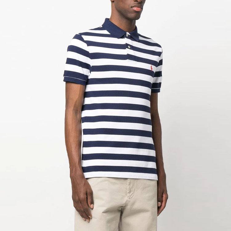 Polo Ralph Lauren SS23 Striped Logo Embroidered Short Sleeve Polo Shirt Men Polo Shirts Blue White 710898606-001