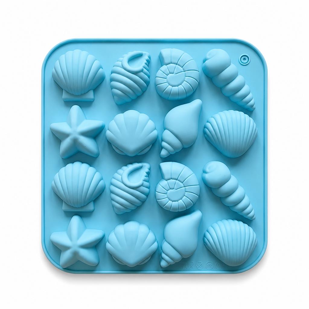Sea Shell Silicone Mold Blue 16-Cavity Baking Form for Candy, Jelly, Chocolate, Soap and Kitchen DIY Crafts