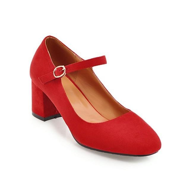 Girls Shoes New Women Pumps Solid Buckle Round Toe Lolita Shoes Square Heel Wedding Party Shoes Ladies High Heel Shoe Plus Size