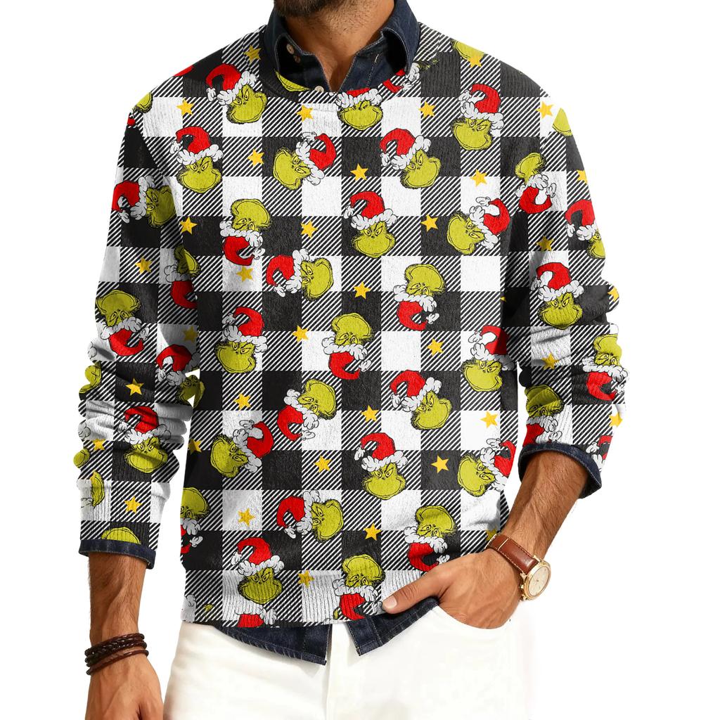 Men's Round Neck Long Sleeve Ribbed Knit Pullover