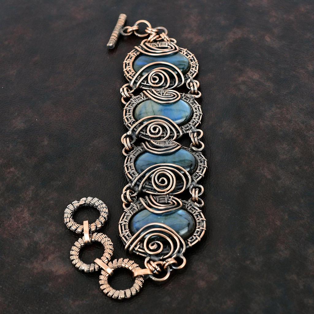 Labradorite Bracelet Copper Wire Wrapped Bracelet Adjustable Chain Bracelet Gemstone Copper Jewelry Handmade Elegant Bracelet Gifts For Him