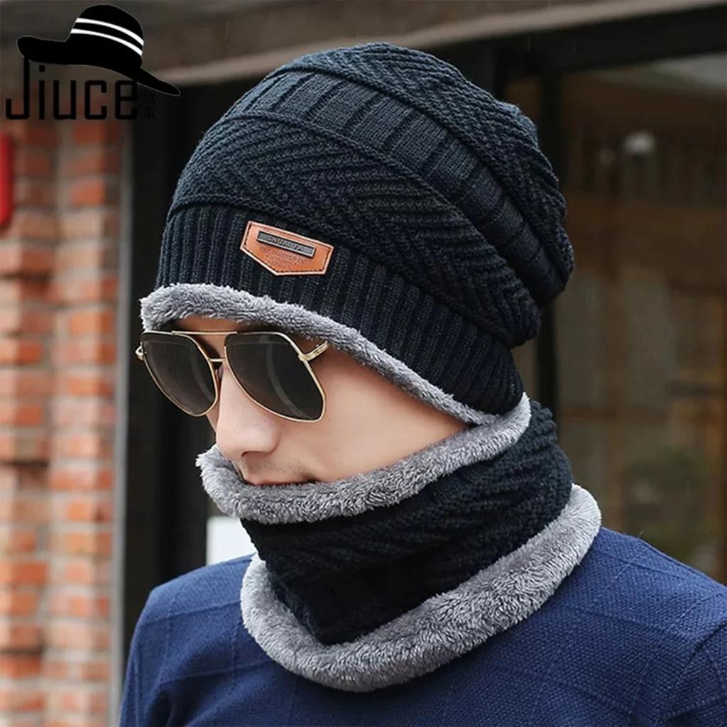4PCS/SET Winter Warm Velvet Men Hat Scarf Gloves Set for Men and Women Girls Outdoor Riding Hat Beanies Neck Protection Scarf
