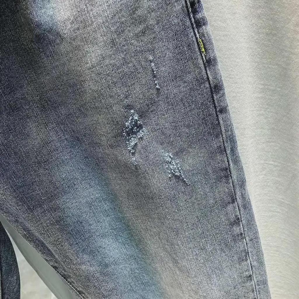 "Men's Summer 2023 Hong Kong Style Letter Jeans - Trendy Hip-Hop High Street Trousers"