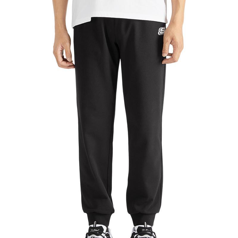 Skechers Colorful Casual Series Solid Logo Elastic Waistband Tapered Knit Sports Pants Men Pants Carbon-Black L322M090-0018