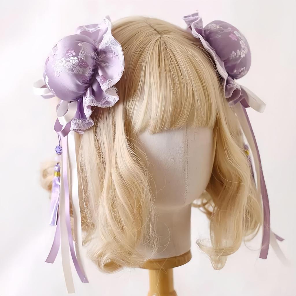 Chinese Bun Cover with Cotton Filling for Chinese Lolita Halloween Cosplay [kuroobaa] Style, (Light Purple)