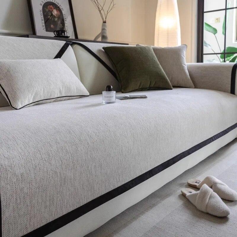 

Чехол для дивана из французского синели, Нескользящий чехол для дивана в стиле ретро, ​​универсальный чехол для дивана для гостиной, однотонная подушка для дивана с черной каймой 70x70cm 1pcs