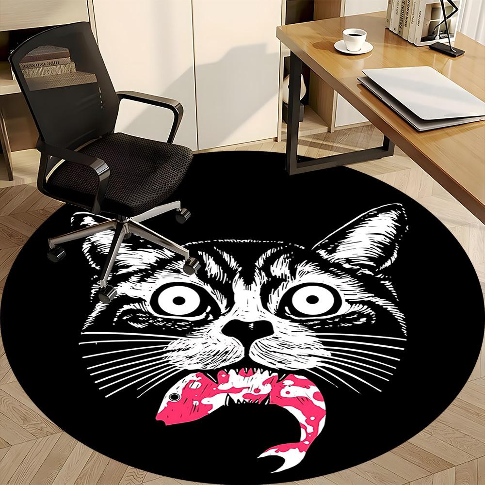 1pc Cat Fish Office Round Area Rug, Under Office Chairs Bedroom Living Room Home Decor, Room Deco, Available In Various Sizes