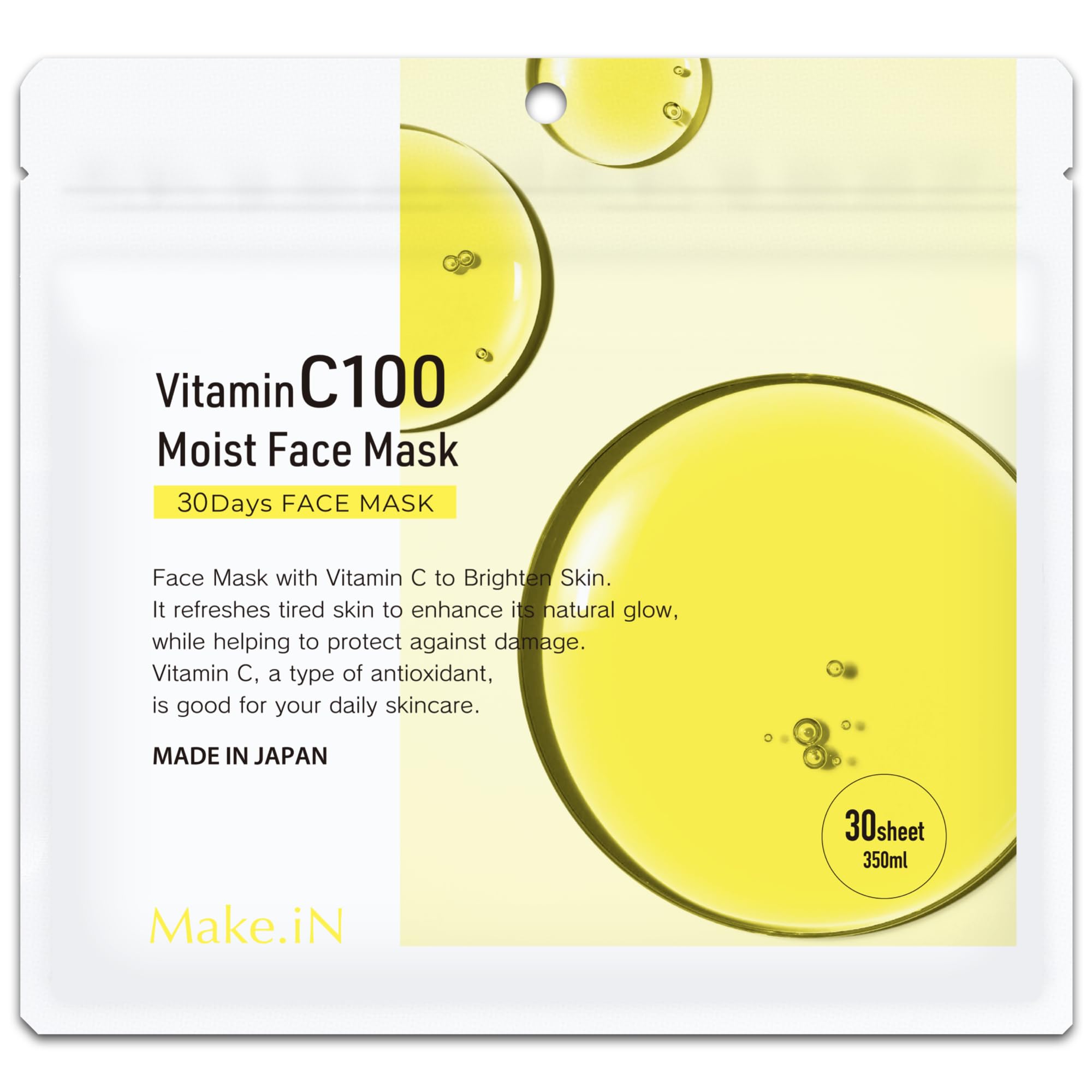 Vitamin C 100 MOIST FACE MASK Vitamin C Moist Face Mask Pack Made in Japan Moisturizing Hydrating Skincare Make.iN (30 sheets) (1)