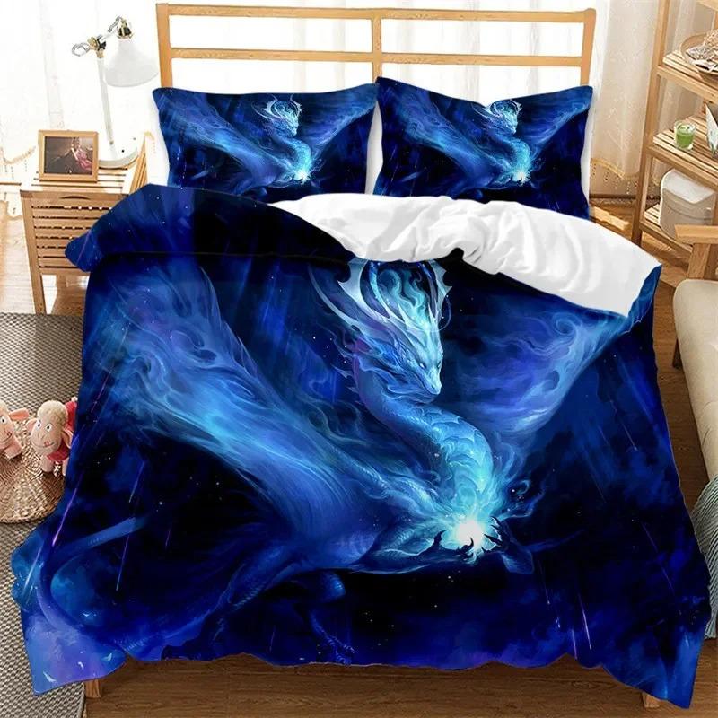 Flying Dragon Duvet Cover Microfiber Ancient Wild Animal Bedding Set Gothic Theme Monster Comforter Cover For Children Boys Teen