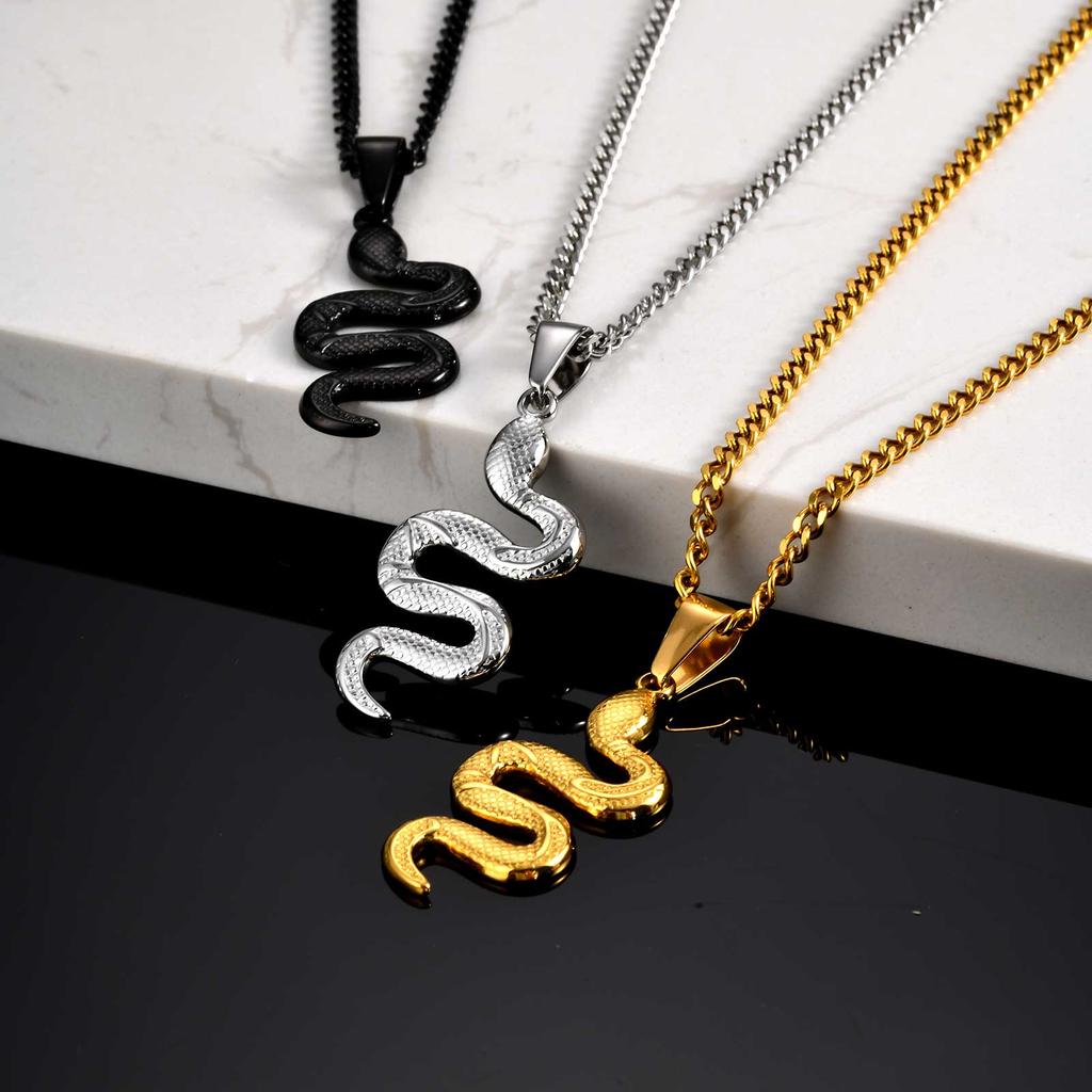 Colar Pingente de Cobra em Aço Inoxidável Personalizado para Mulheres, Pingente de Animal Cor Preto/Prata/Dourado, Joia Punk da Moda