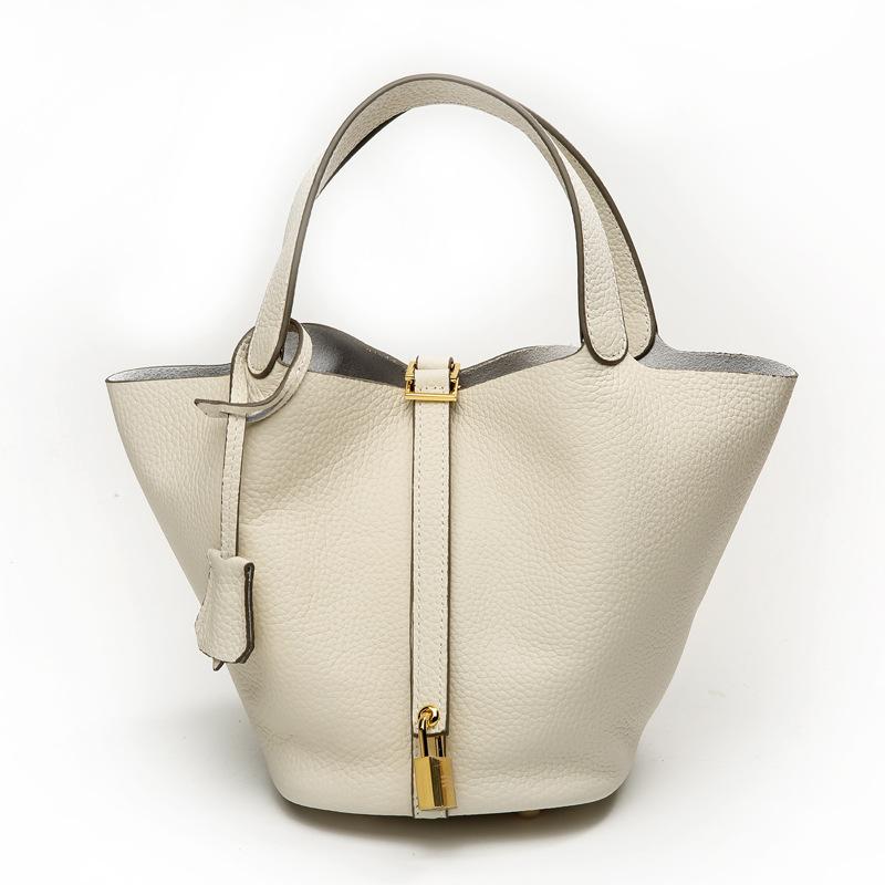 First Layer Cowhide Niche Handbag High Version Vegetable Basket Bag Genuine Leather Large Capacity High-end Sense Exquisite Bucket Bag