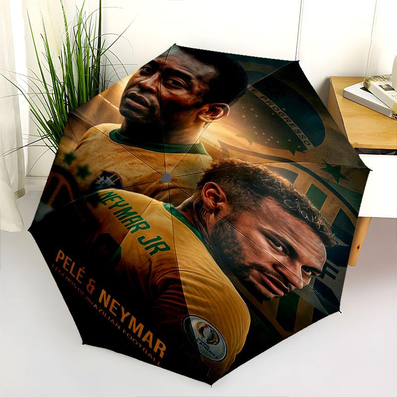 1 PC Automatic Folding Umbrella - Brazil National Football Team Pattern, Portable & Foldable Design with 8 Ribs, Christmas Birthday Gifts