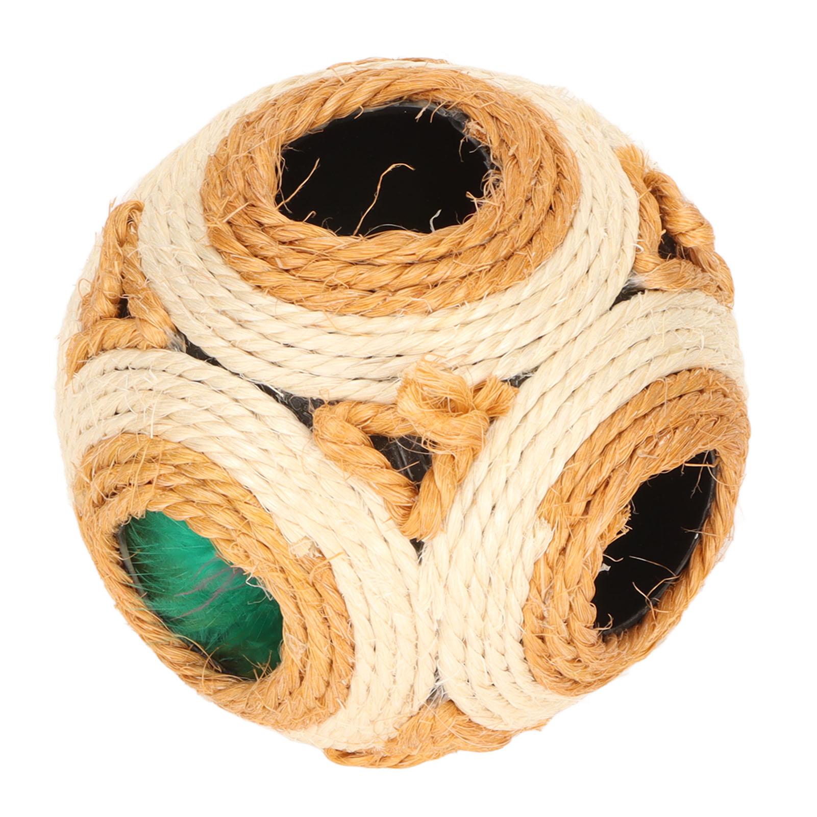 

Sisal Cat Scratching Ball Bright Colors Interactive Grinding Claw Scratch Resistant Cat Toy Ball with Colored Feather